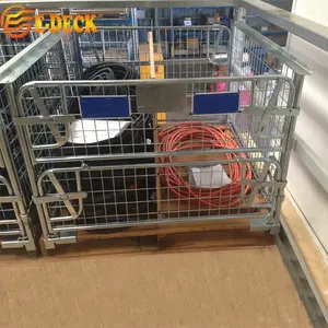 Folding Basket Cage Euro Supermarket Galvanized Welded Stacking Folding Wire Mesh Steel Storage Pallet Cage/ Gitterbox