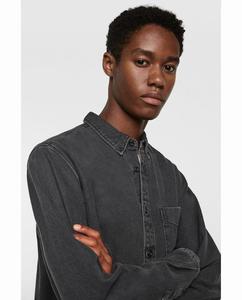 <span class=keywords><strong>Camicia</strong></span> da uomo in cotone nero <span class=keywords><strong>Denim</strong></span> lavato - Product Image 3