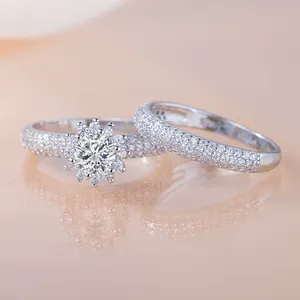 Women 925 Sterling Silver Wedding Rings Sets Couple Promise Engagement Diamond Cz Zircon Flower Rings Jewelry
