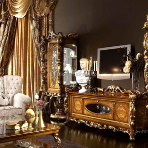 Soporte de TV de estilo francés Rococo de lujo/<span class=keywords><strong>Fantacy</strong></span> gabinete de TV de madera maciza tallada a mano con vitrina de exhibición, muebles de sala de estar - Product Image 4
