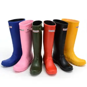 Uzun boylu Wellies yağmur çizmeleri renkli Pvc plastik moda su geçirmez Dripdrop toptan kadın Lady kızlar 10 yetişkin pamuk kumaş