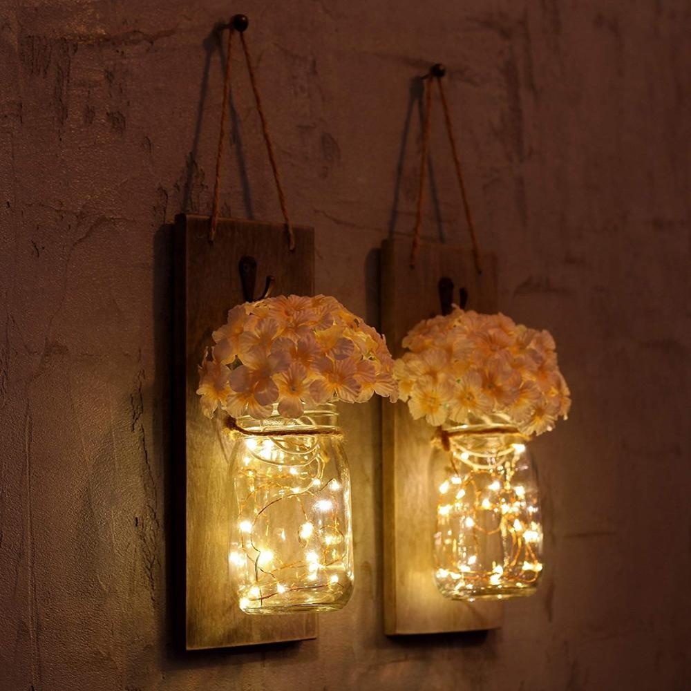 Amazon vente chaude mason bocaux avec LED lumières rustique étagères murales pour la décoration de la maison