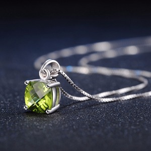 Luxury Trendy 100% Natural Gemstone 925 Sterling Silver 7mm Green Square Cut <strong>Peridot</strong> Pendant <strong>Necklace</strong> White Gold Plated Women - Product Image 3