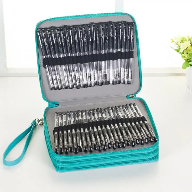 120 Slots PencilとGel Pen Organizer Holder Case Large Capacity Portable Pencil Bag Pu革