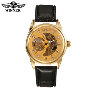 Winnaar Horloges Mannen Lage Prijs Goede Kwaliteit Hand Wind Mechanische Horloge Mannelijke Jurk Luxe Zwarte Band Gold Case Skeleton Horloge