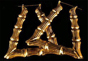 Desfile de moda de la joyería oro tono bambú pendientes declaración chapado en oro doble círculo pendientes del aro de Bambú - Product Image 6