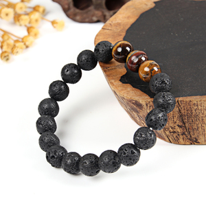 สินค้าขายดีในยุโรป สร้อยข้อมือหินไทเกอร์อายและหินลาวา ขนาด 8/10/12 มม. - Product Image 4