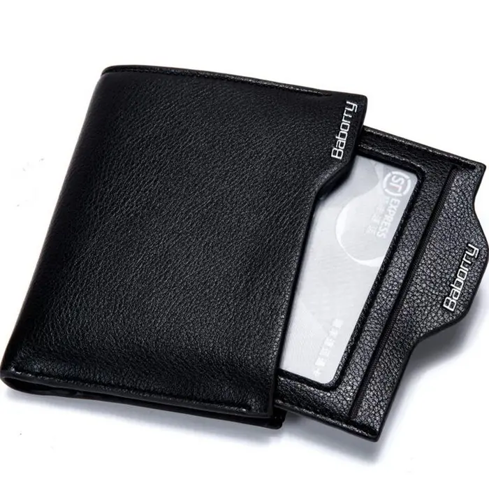 Latest wholesale baborry branded short design Rfid blocking wallet men