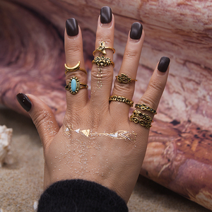 Idealway 9Pcs/set Bohemian Vintage Moon Shape Silver Gold Plated Knuckle Nail <strong>Midi</strong> Finger Metal <strong>Ring</strong> Women <strong>Ring</strong> Set - Product Image 5