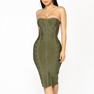Ultime indossare abiti partito per le ragazze sexy <span class=keywords><strong>senza</strong></span> bretelle del partito di clubwear <span class=keywords><strong>midi</strong></span> vestito dalla fasciatura del bodycon - Product Image 2