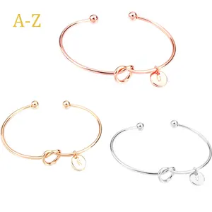 Bracelets en plaqué or et argent avec 26 lettres, pour demoiselle d'honneur, nœuds cœur, adorables, bijoux avec initiales, DIY, pour femmes, cadeau de saint-valentin