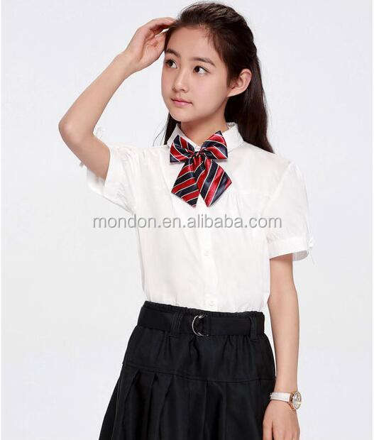 100% cutton Primary Uniforme Escolar Camisa Blanca de Manga Corta