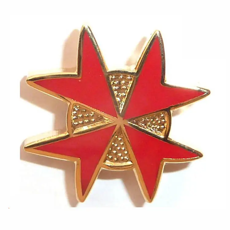 Gold Finished Masonic Knights Templar Lapel Pins Red and White Version Enamel Lapel Pin