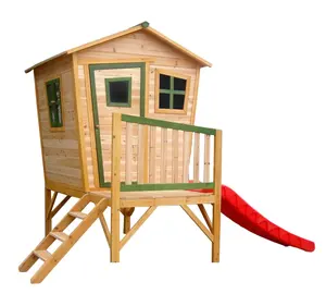 Maison de jeu en <span class=keywords><strong>bois</strong></span> pour enfants avec <span class=keywords><strong>toboggan</strong></span> - Product Image 1