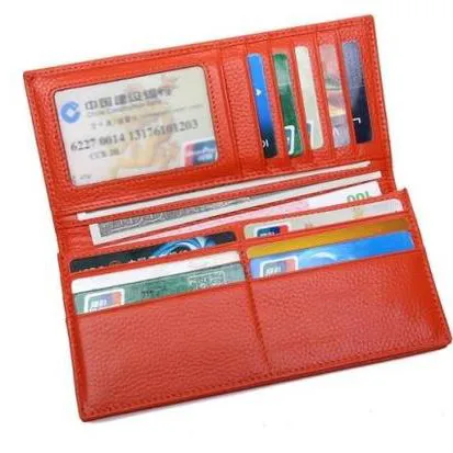 กระเป๋าหนัง PU/หนังสตรีสีส้ม/กระเป๋าสตางค์พร้อมเลเยอร์บัตรเครดิต