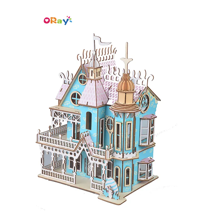 Puzzle 3D in legno naturale collezione di case minuscole Set di costruzioni artigianali in legno Fantasy Villa