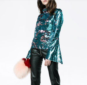 New Design Popular High Neck Long Sleeve <strong>Sequin</strong> <strong>Top</strong> Ladies Blouses &amp; <strong>Tops</strong> - Product Image 1