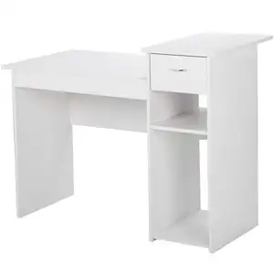 现代白色电脑桌与抽屉和打印机货架研究书写台工作台为小空间家庭办公室木材