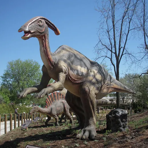 屋外遊園地等身大シリコーンゴムアニマトロニックパラサウロロフス恐竜