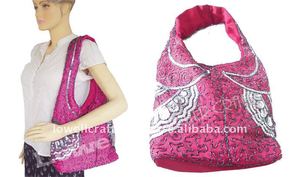 Handmade Female Bead Embroidery <b>Bag</b> with Heavy Sequins <b>Zippered</b> Closure and Single Strap for Winter Banquets - Product Image 2