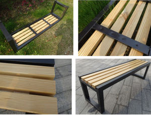 <span class=keywords><strong>Banc</strong></span> long d'extérieur en bois composite WPC récupéré, <span class=keywords><strong>3</strong></span> <span class=keywords><strong>places</strong></span>, lattes en plastique imitation bois, fer forgé, cour - Product Image 4