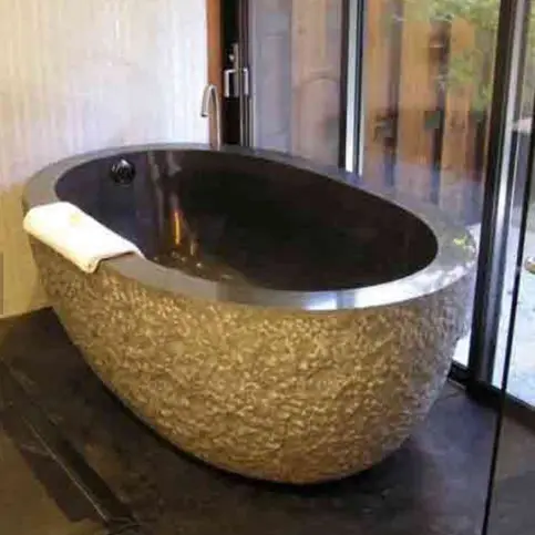 Gekweekte zwarte marmeren steen ronde bad voor koop