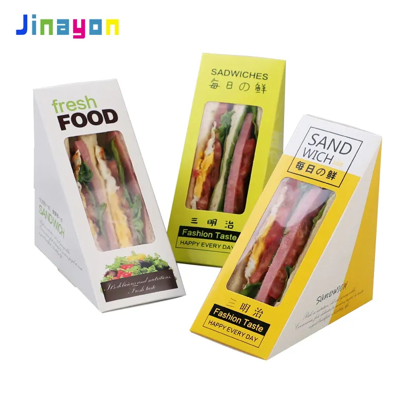 Jinaon New Cheese toast Sandwich Paper Packing Box with Open Window Paper Cardboard