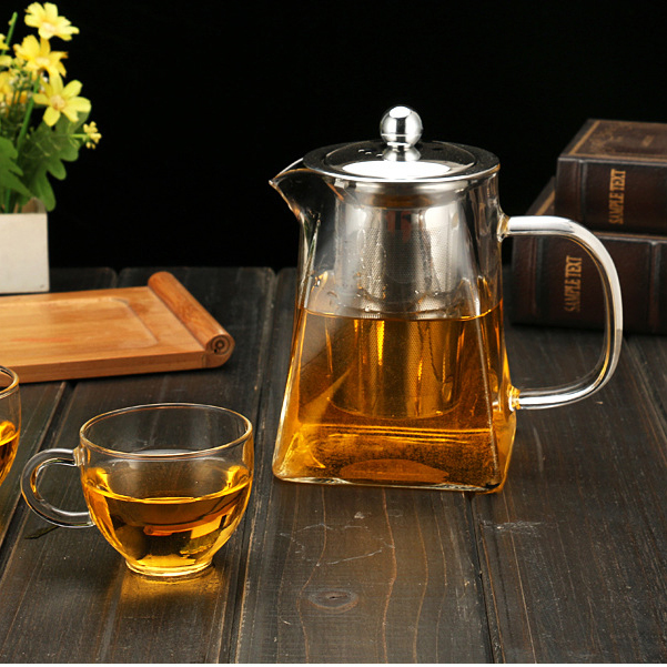 500ml square clear borosilicate heat-resistant glass teapot