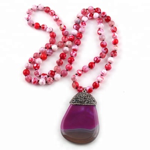 Moda 8mm Doğal Taş Kolye Uzun Düğümlü Taş Kristal Açacağı Damla Kolye Kolye - Product Image 1