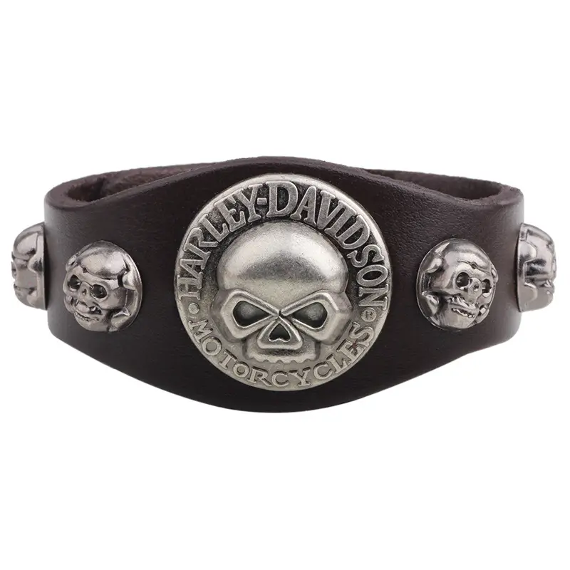 Hecho en China, joyería de cuero Punk, precio al por mayor, pulsera de calavera Vintage para hombre