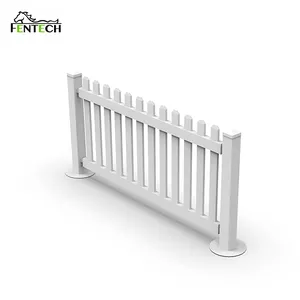 Fentech Cheap Plastic PVC Vinyl Portable Fence With Metal Stand Post Base Feet