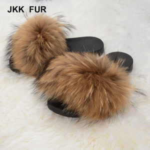 Calidad estable <span class=keywords><strong>mapache</strong></span> suave sandalias mujeres al por mayor zapatillas color natural fur slides - Product Image 6