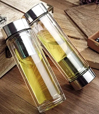 15oz Double Wall Glass Drink Tea Water Bottle With Tea Infuser