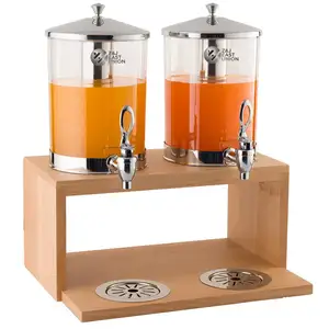 Luxury Double Juice Dispenser Với Beech Wood Base Phục Vụ Cho Nhà Hàng Và Dịch Vụ Khách Sạn