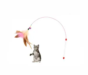 Canne à pêche rétractable pour chat, bâton en plastique, jouets interactifs avec plumes, vente en gros, livraison gratuite