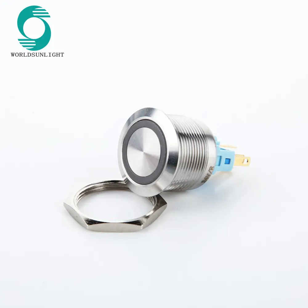 XL22S/F11-24VBR 22mm 24v blue led ring illuminated momentary 1NO 1NC anti-vandal stainless steel push button switch