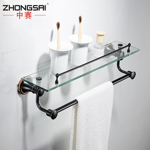 Baño real montado en la pared <span class=keywords><strong>de</strong></span> negro solo <span class=keywords><strong>de</strong></span> toalla <span class=keywords><strong>de</strong></span> vidrio estante <span class=keywords><strong>de</strong></span> pared <span class=keywords><strong>con</strong></span> barra <span class=keywords><strong>de</strong></span> toalla - Product Image 1