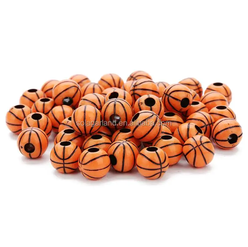 Venda on-line acrílico 12mm laranja e preto equipe de basquete plásticos esporte contas para miçangas suprimentos