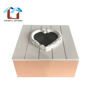 Rose et blanc en bois boîte à bijoux personnalisé logowith verre coeur forme couvercle