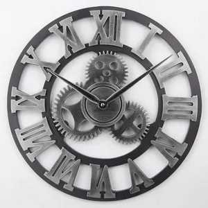 40CM Retro Wall Clock Home Decoration Large Gear Wall Clock Design MDF Wood Decorative Clock.gift Clock Quartz Vintage Modern