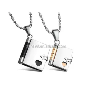 New Design His And Hers Matching Necklaces Love Story Book Pendants Stainless Steel Set