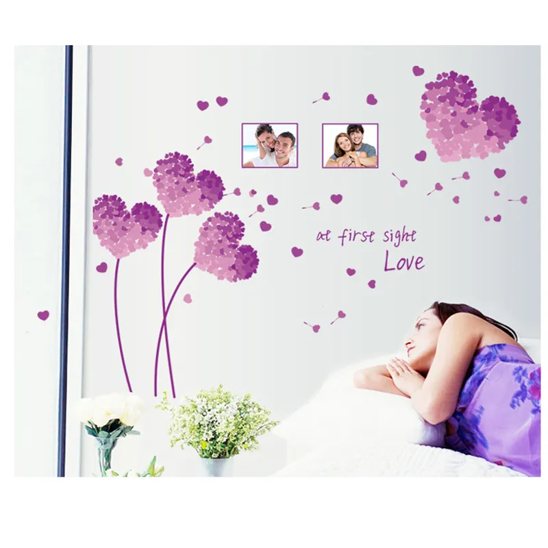 YIYAO Large Removable Pink Flower Wall Stickers DIY Heart Photo Wall Decor