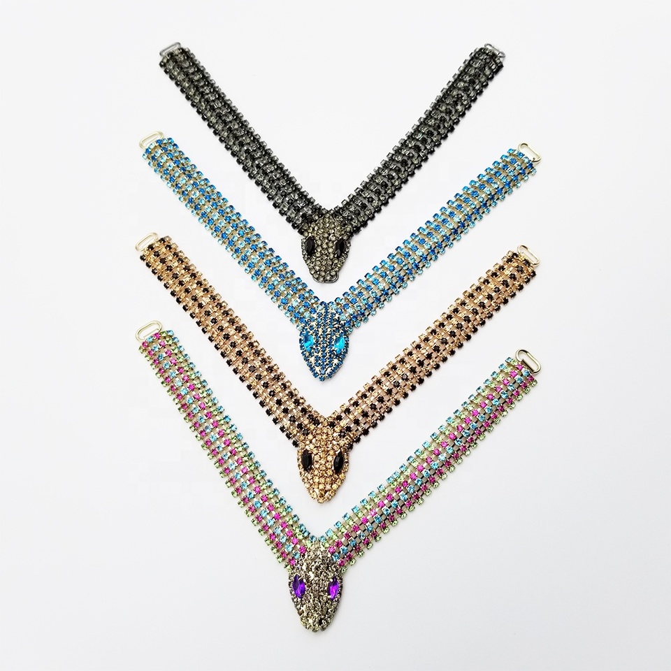 Factory Handmade Shoes Decoration V Shape Shining Unique Snake Rhinestone Shoes Accessories For Men's Ladies Flip Flop Sandal