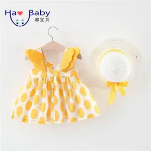 Hao Baby 2022 New Children's Wear Solid Color Behind Wings Dot Print Dress Summer Kids Skirt Dress