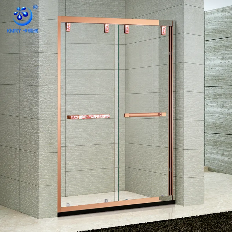 ประตูกระจกห้องอบไอน้ำแบบสไลด์คู่ตู้อาบน้ำกรอบสีทองมาใหม่
