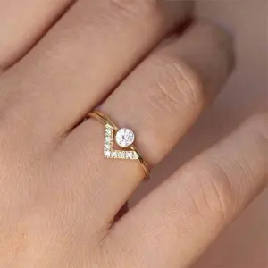 Dainty wedding ring set 18k diamond 925 silver proposal womens wedding fancy gold plated wedding ring set
