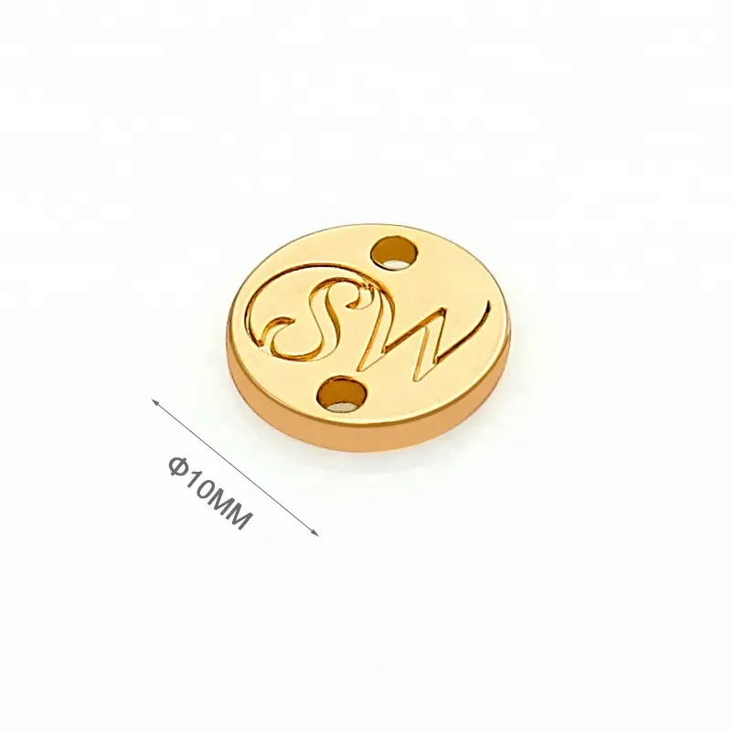 Logo Logam Jahit Bulat Logam untuk Garmen, Label Pakaian Logam Emas Kustom untuk Pakaian Renang