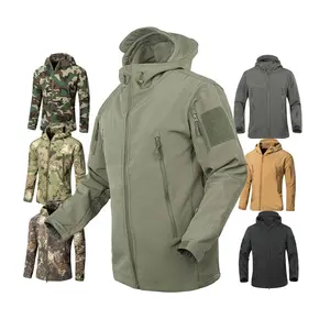 Wholesale hoodie jacket men fit-Men's Army Fans Military Tactical Jacket Camouflage Waterproof Softshell Hoody Hiking Camping Jacket Coat Army Cargoes Jacket