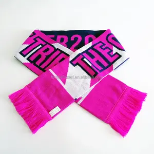China Low Quantity Request Good Quality 100% Acrylic Double Sides Knitted Jacquard Sports Football Cheering Fan Custom Scarf