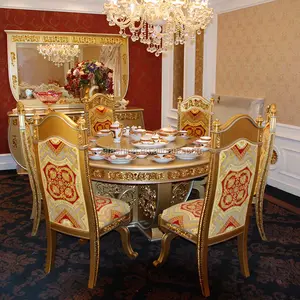 OE-FASHION großhandel luxus gold farbe restaurant runden holzschnitzerei esstisch set
